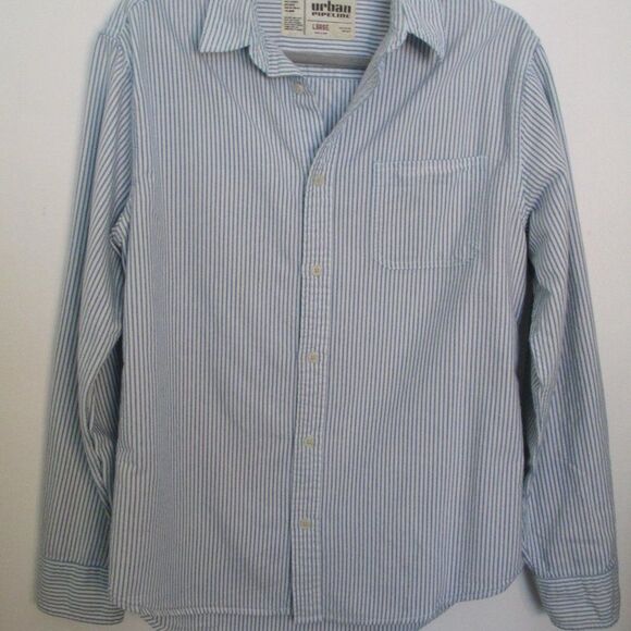 Men's Urban Pipeline Blue and White Striped Button-Down Shirt Size L - Picture 4 of 12